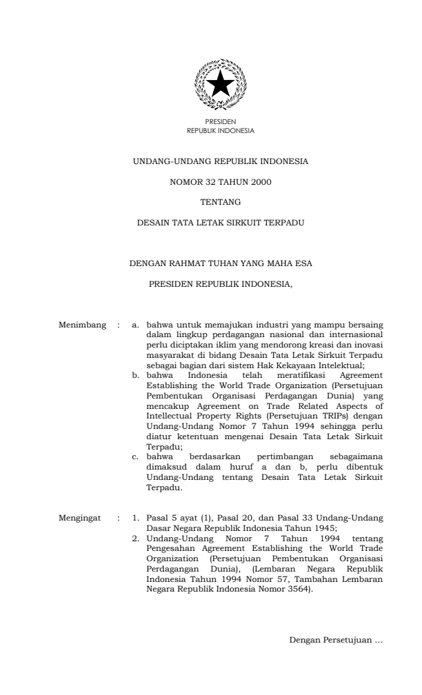 Undang-Undang Nomor 32 Tahun 2000