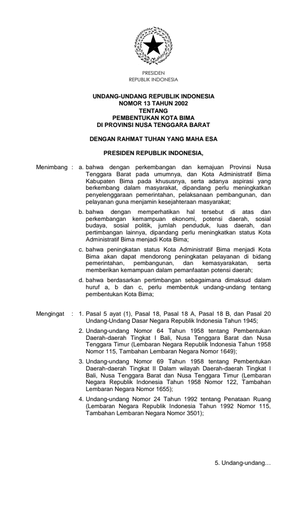 Undang-Undang Nomor 13 Tahun 2002