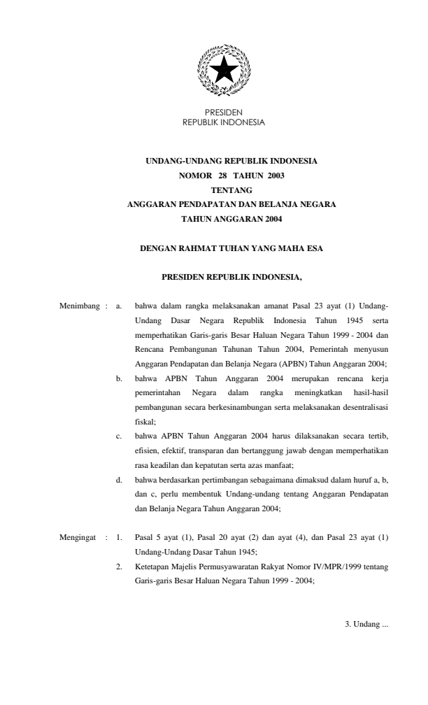 Undang-Undang Nomor 28 Tahun 2003