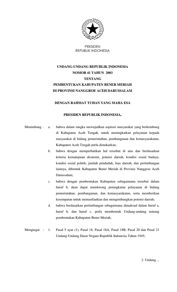 Undang-Undang Nomor 41 Tahun 2003