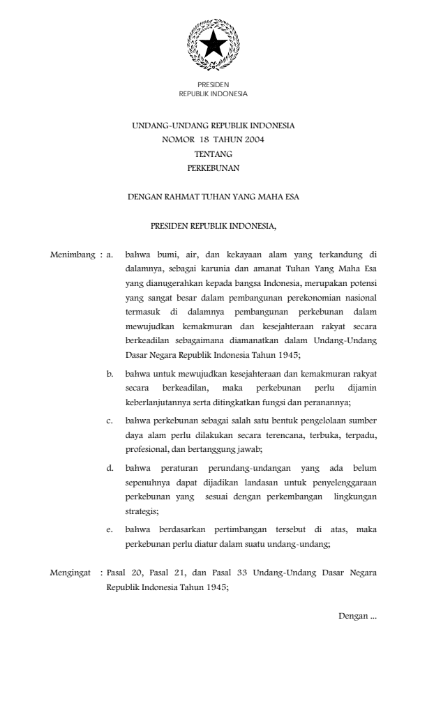 Undang-Undang Nomor 18 Tahun 2004
