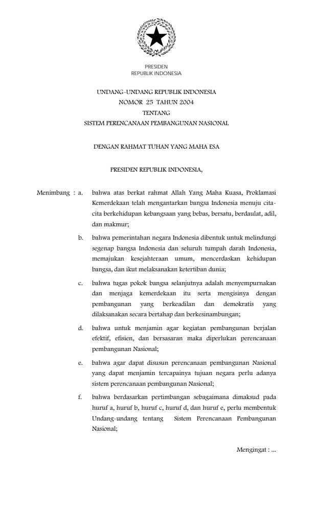 Undang-Undang Nomor 25 Tahun 2004
