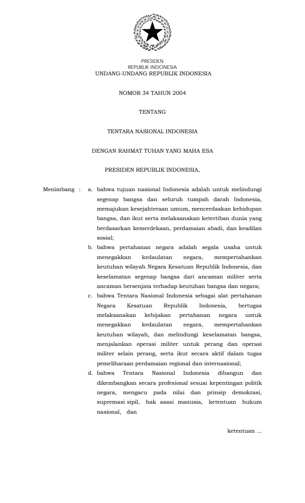 Undang-Undang Nomor 34 Tahun 2004