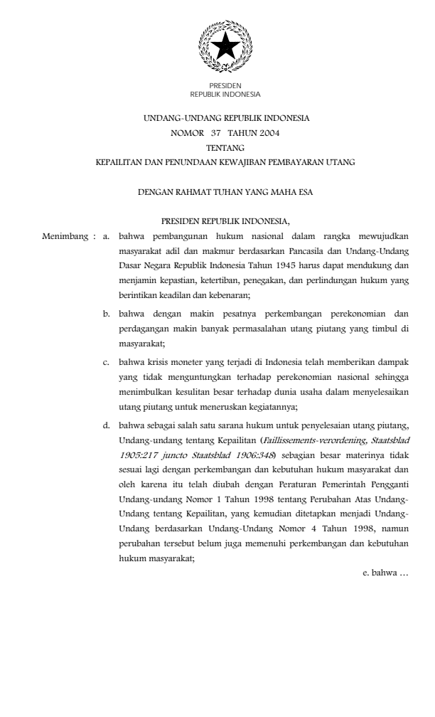 Undang-Undang Nomor 37 Tahun 2004