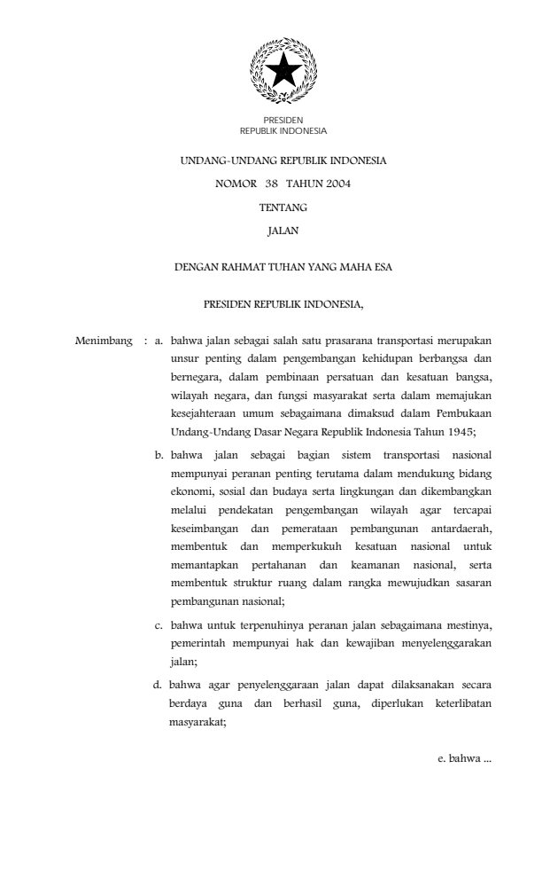 Undang-Undang Nomor 38 Tahun 2004