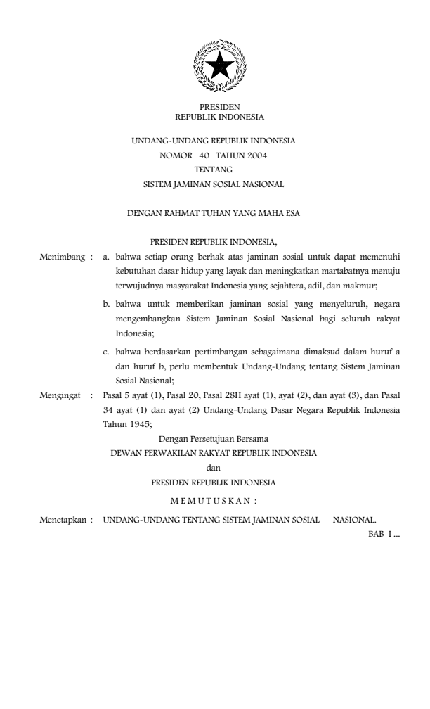 Undang-Undang Nomor 40 Tahun 2004