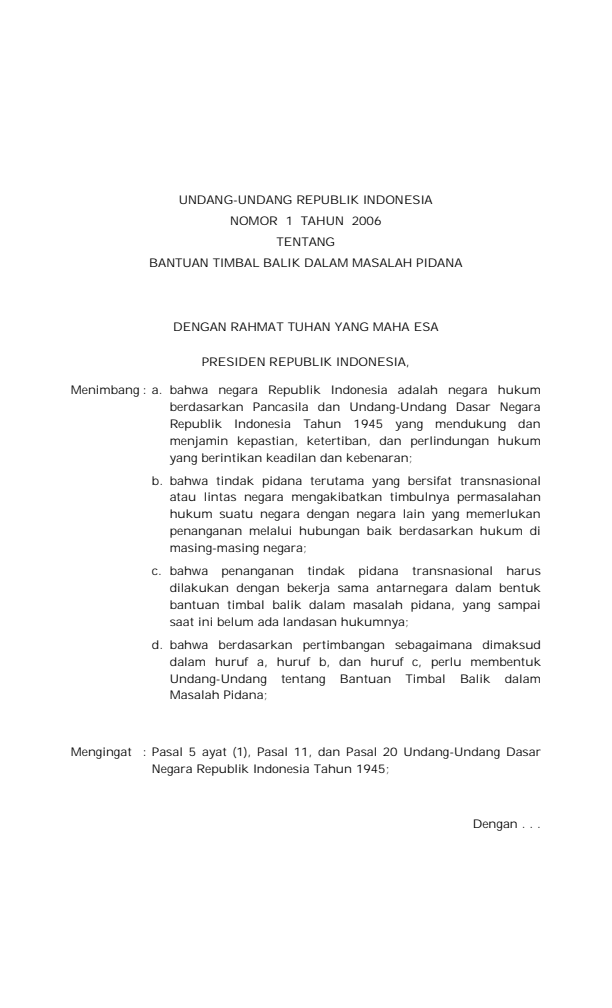 Undang-Undang Nomor 1 Tahun 2006