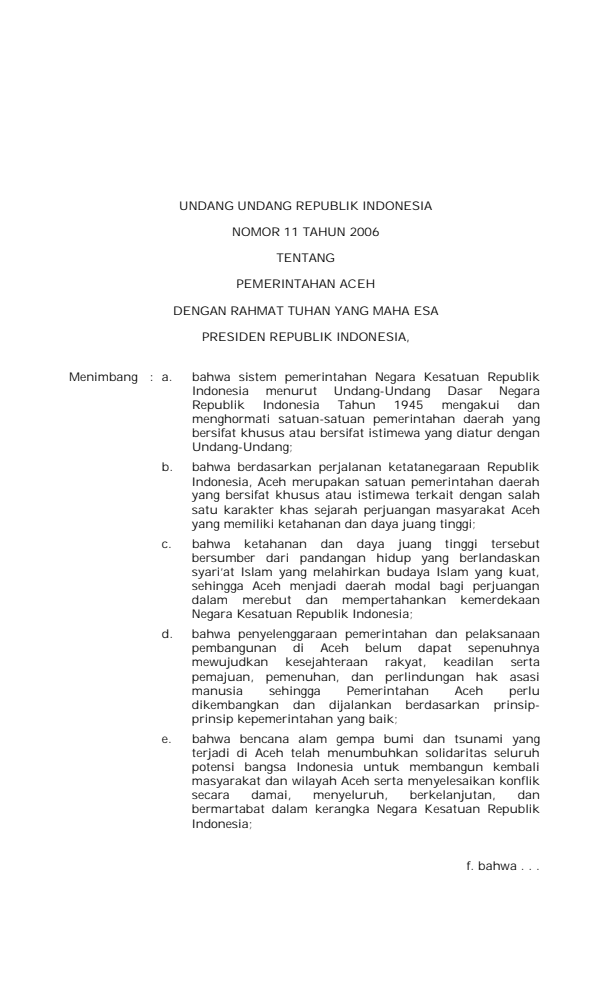 Undang-Undang Nomor 11 Tahun 2006