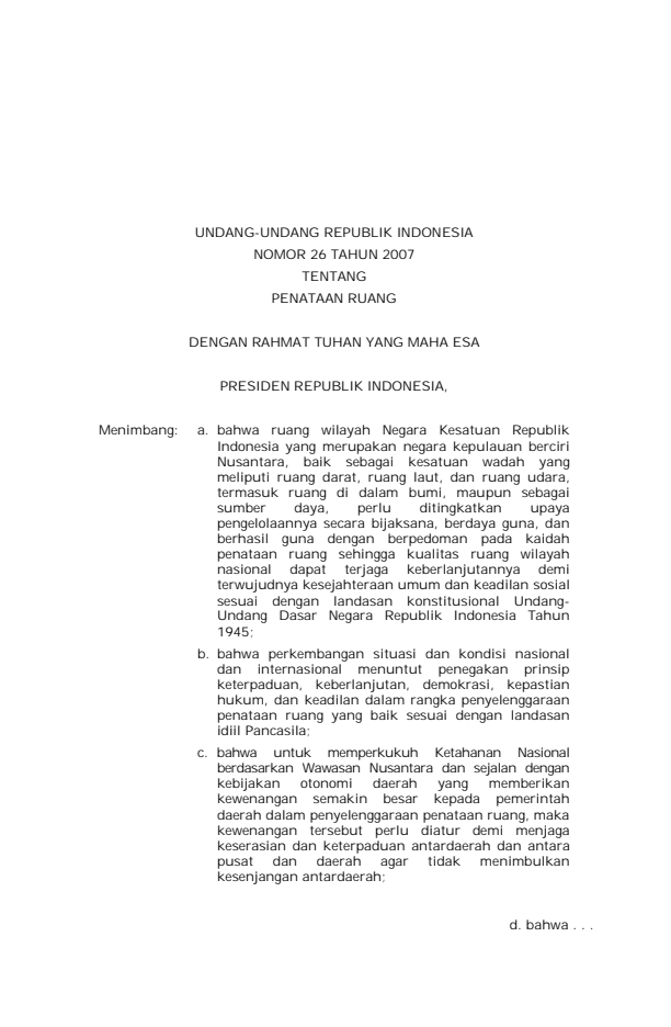 Undang-Undang Nomor 26 Tahun 2007