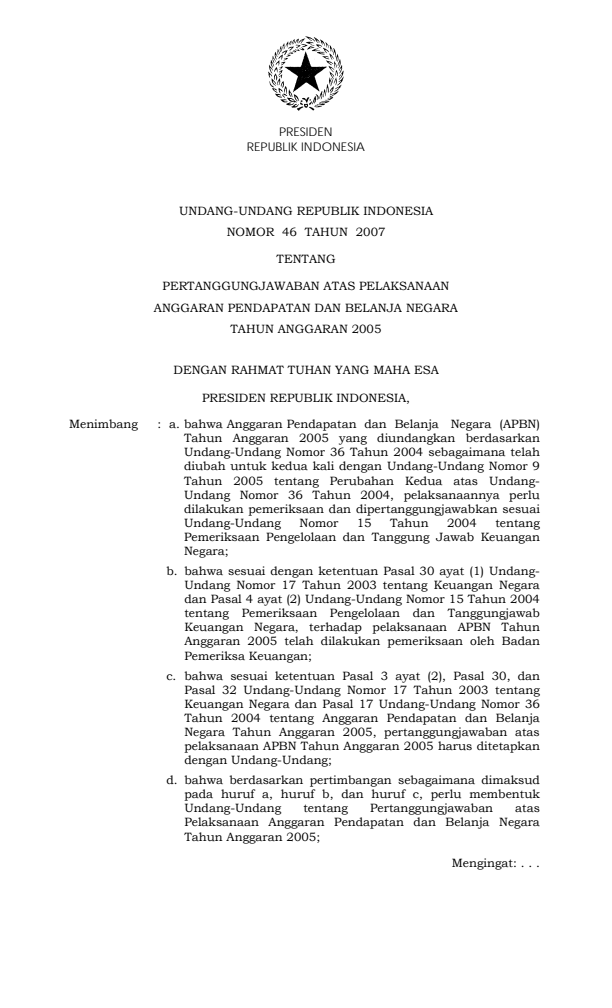 Undang-Undang Nomor 46 Tahun 2007