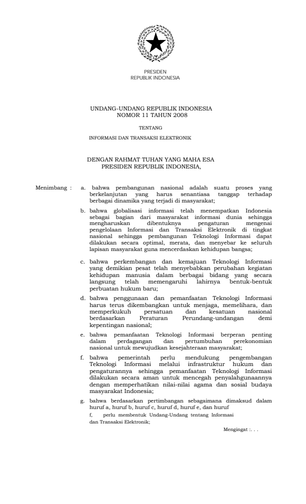 Undang-Undang Nomor 11 Tahun 2008