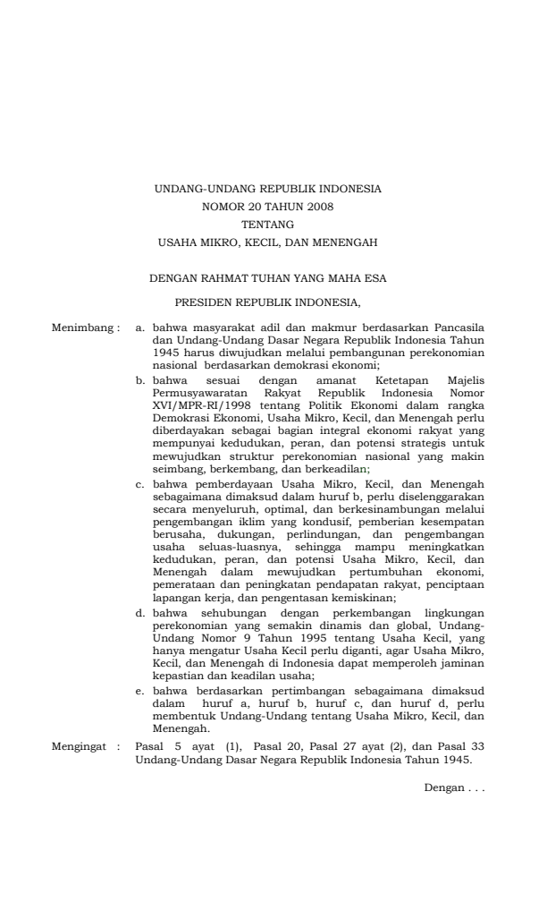 Undang-Undang Nomor 20 Tahun 2008