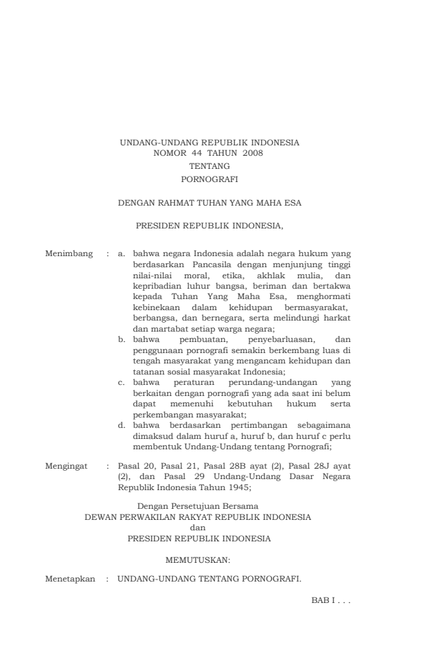 Undang-Undang Nomor 44 Tahun 2008