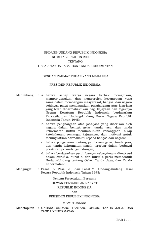 Undang-Undang Nomor 20 Tahun 2009
