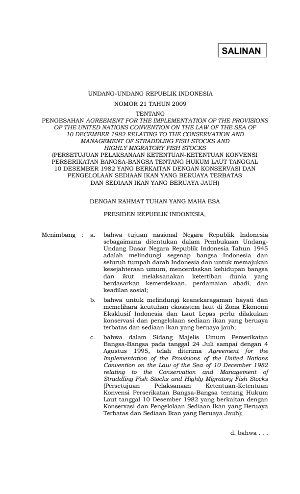 Undang-Undang Nomor 21 Tahun 2009