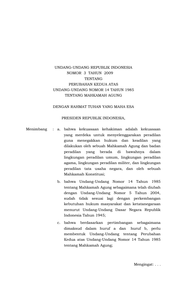 Undang-Undang Nomor 3 Tahun 2009