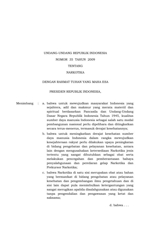 Undang-Undang Nomor 35 Tahun 2009
