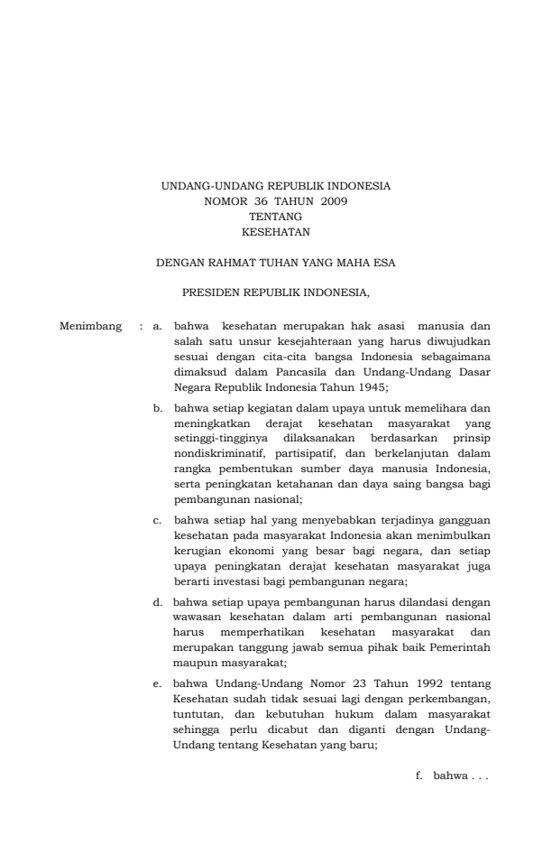 Undang-Undang Nomor 36 Tahun 2009