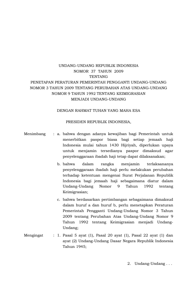 Undang-Undang Nomor 37 Tahun 2009