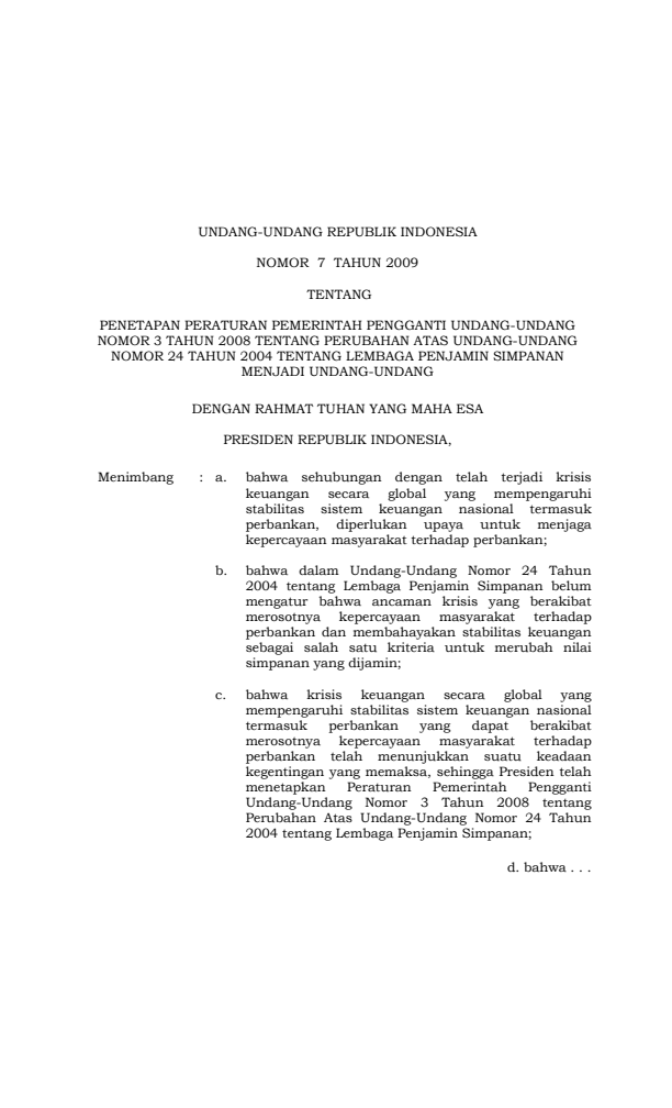 Undang-Undang Nomor 7 Tahun 2009