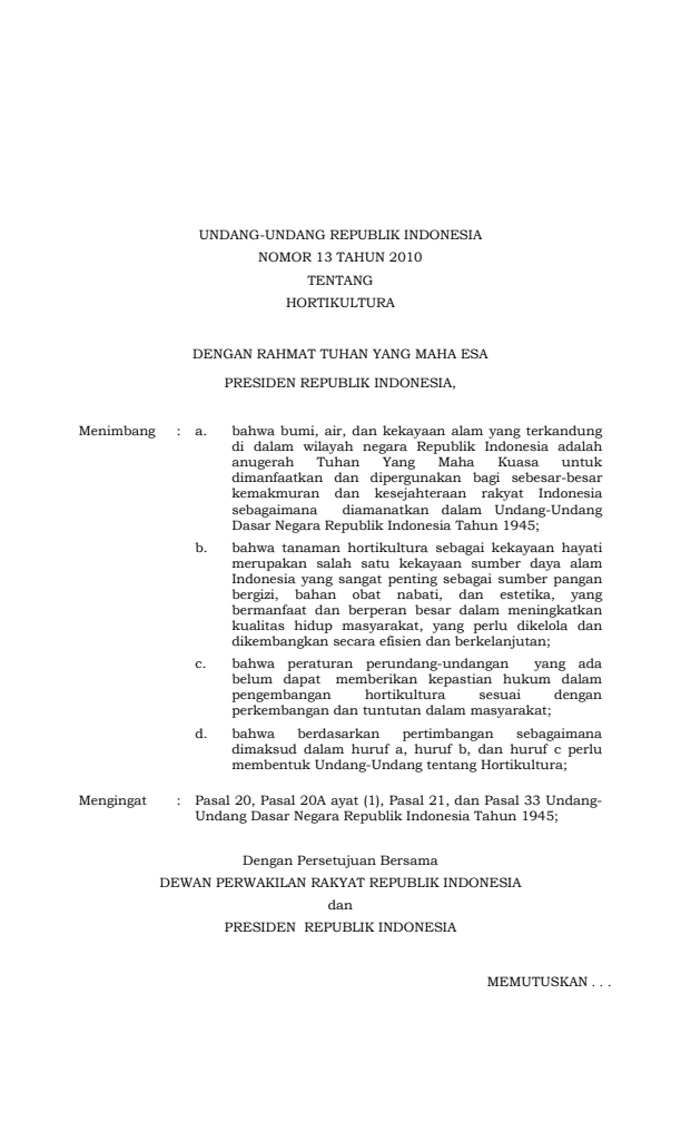 Undang-Undang Nomor 13 Tahun 2010