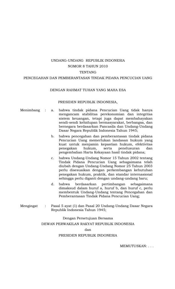 Undang-Undang Nomor 8 Tahun 2010