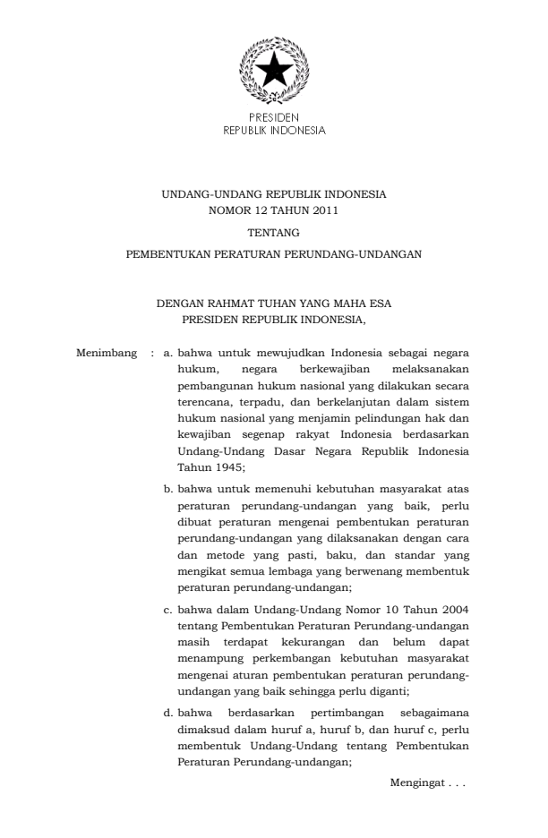 Undang-Undang Nomor 12 Tahun 2011