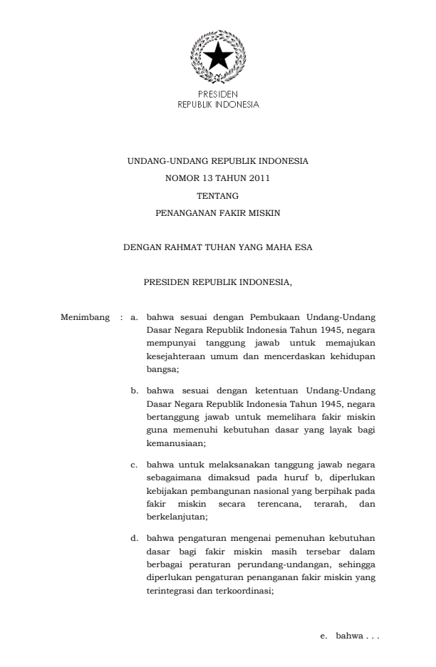 Undang-Undang Nomor 13 Tahun 2011