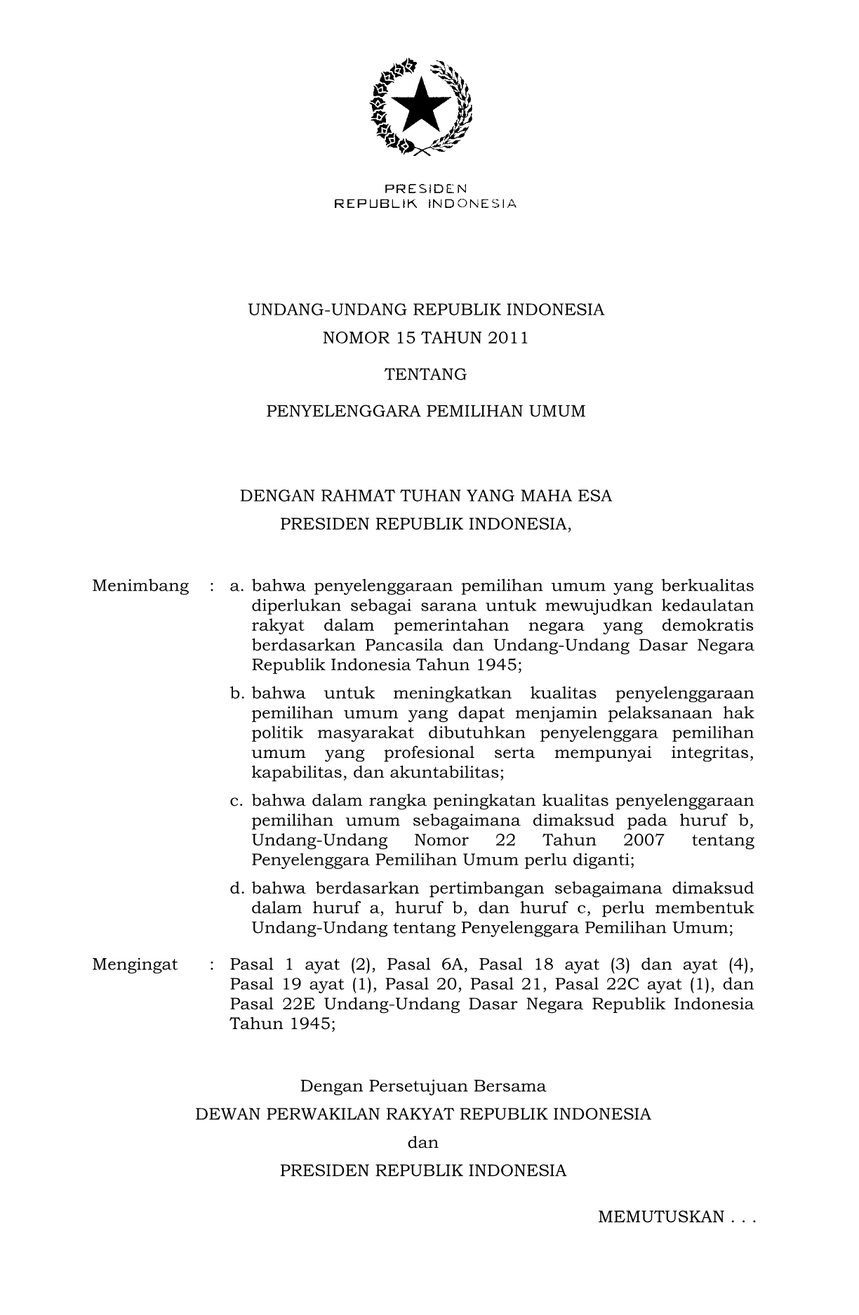 Undang-Undang Nomor 15 Tahun 2011