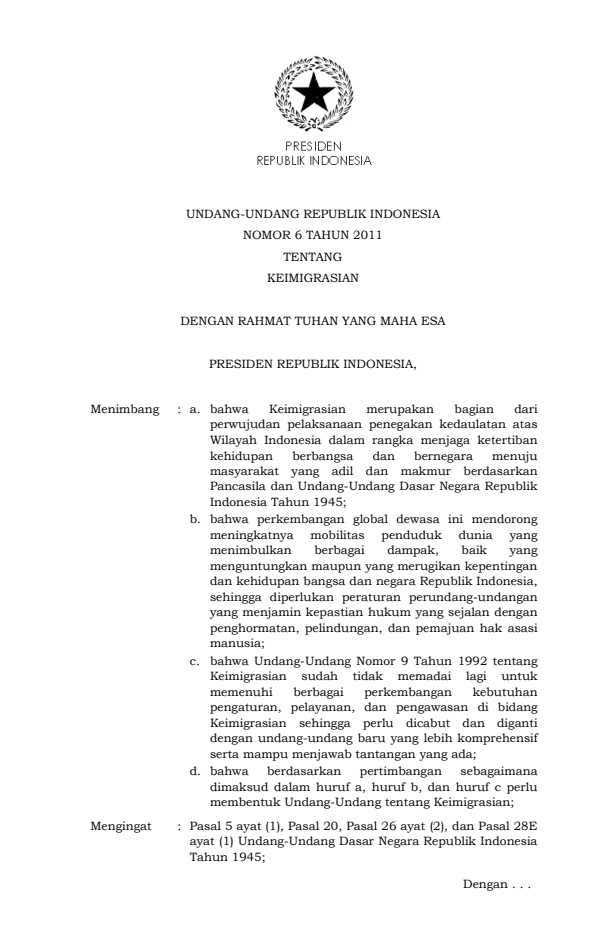 Undang-Undang Nomor 6 Tahun 2011