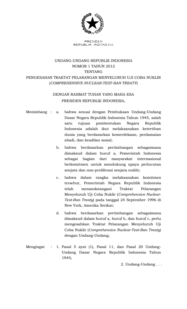 Undang-Undang Nomor 1 Tahun 2012