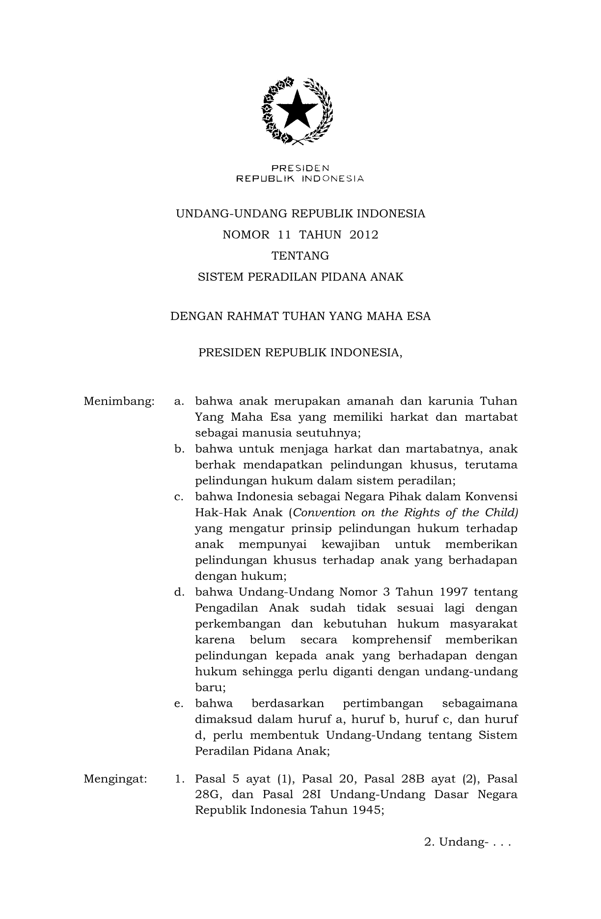 Undang-Undang Nomor 11 Tahun 2012