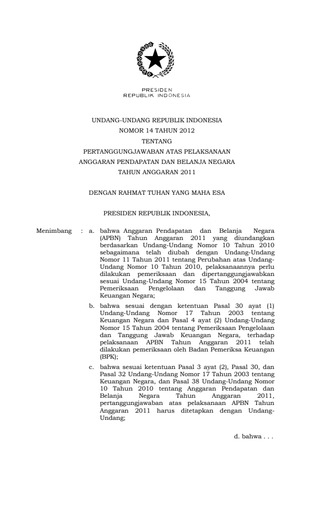Undang-Undang Nomor 14 Tahun 2012
