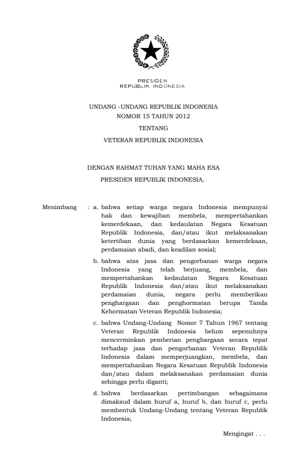 Undang-Undang Nomor 15 Tahun 2012