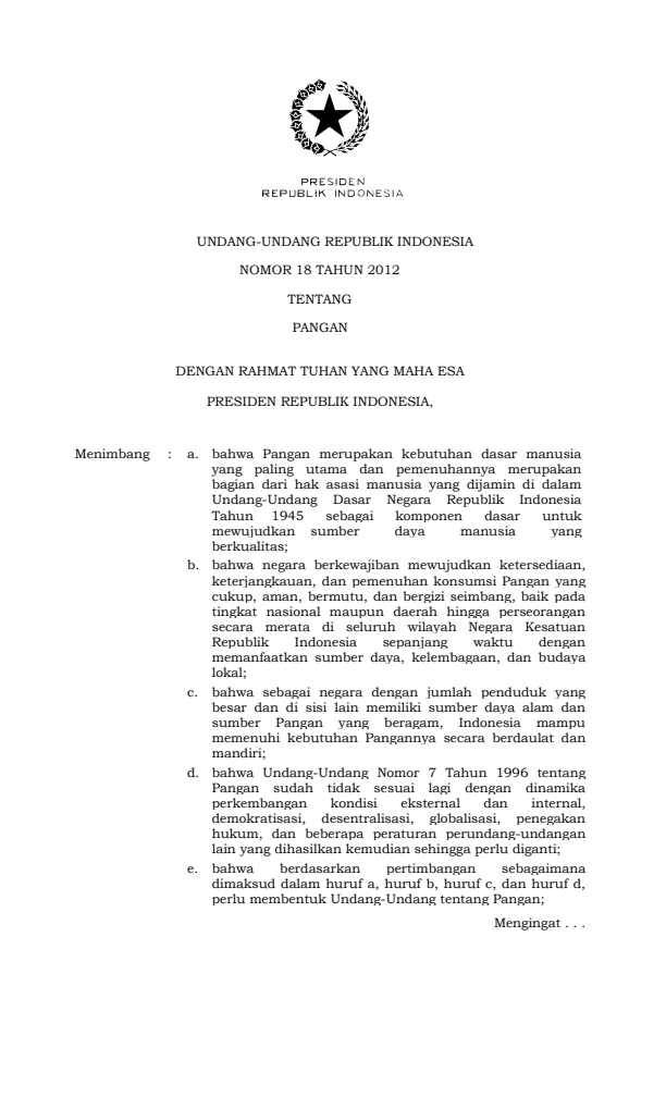 Undang-Undang Nomor 18 Tahun 2012