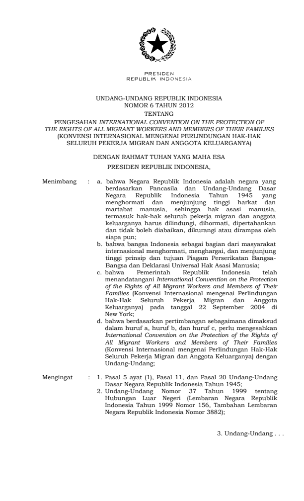 Undang-Undang Nomor 6 Tahun 2012