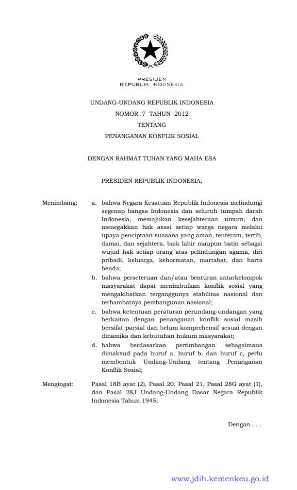 Undang-Undang Nomor 7 Tahun 2012