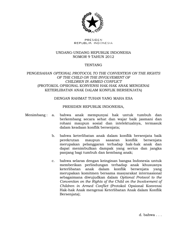 Undang-Undang Nomor 9 Tahun 2012