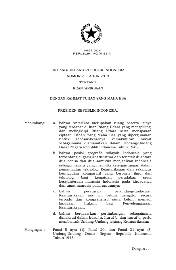 Undang-Undang Nomor 21 Tahun 2013