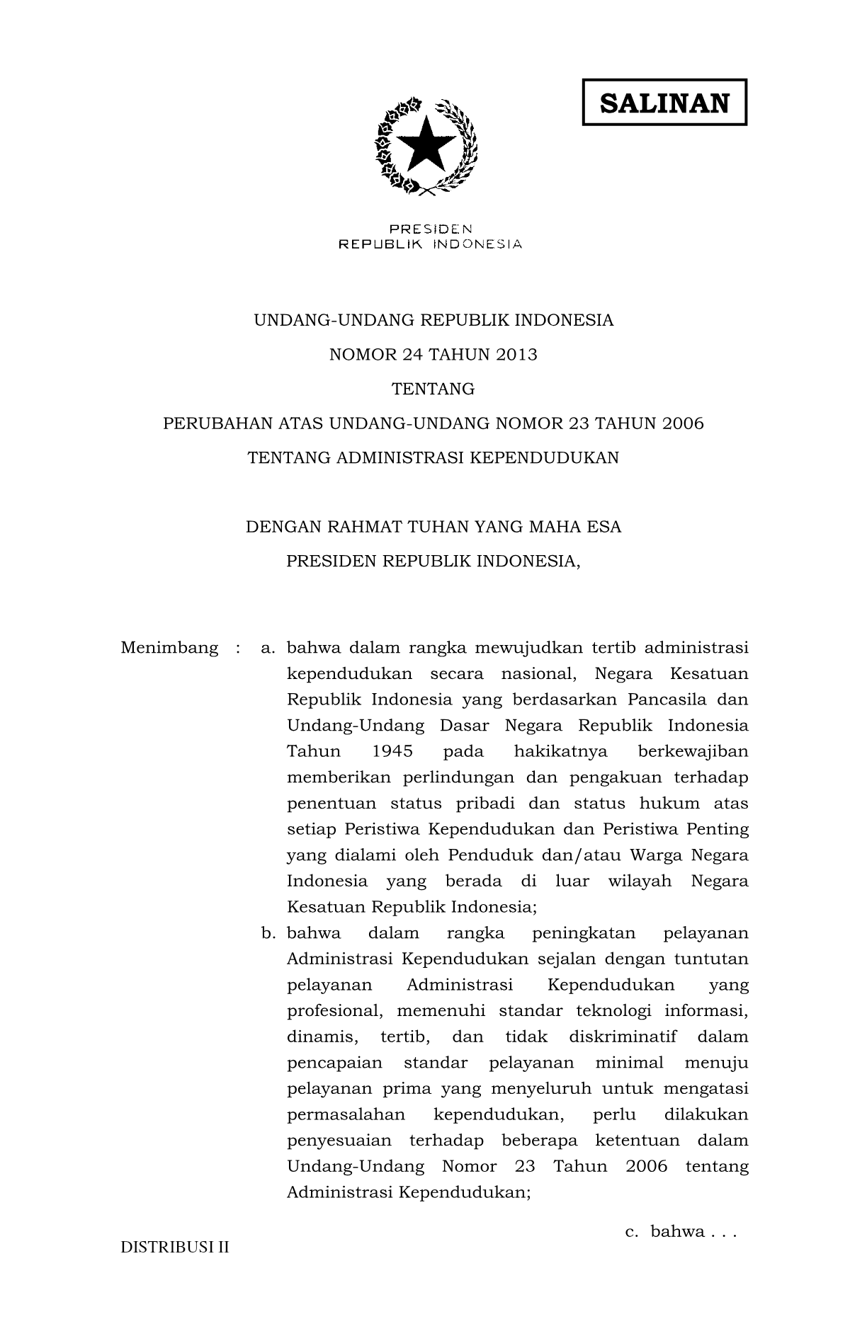 Undang-Undang Nomor 24 Tahun 2013