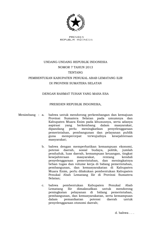 Undang-Undang Nomor 7 Tahun 2013