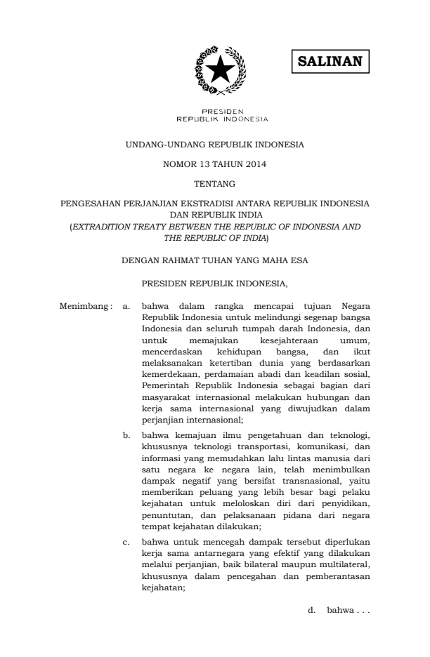 Undang-Undang Nomor 13 Tahun 2014