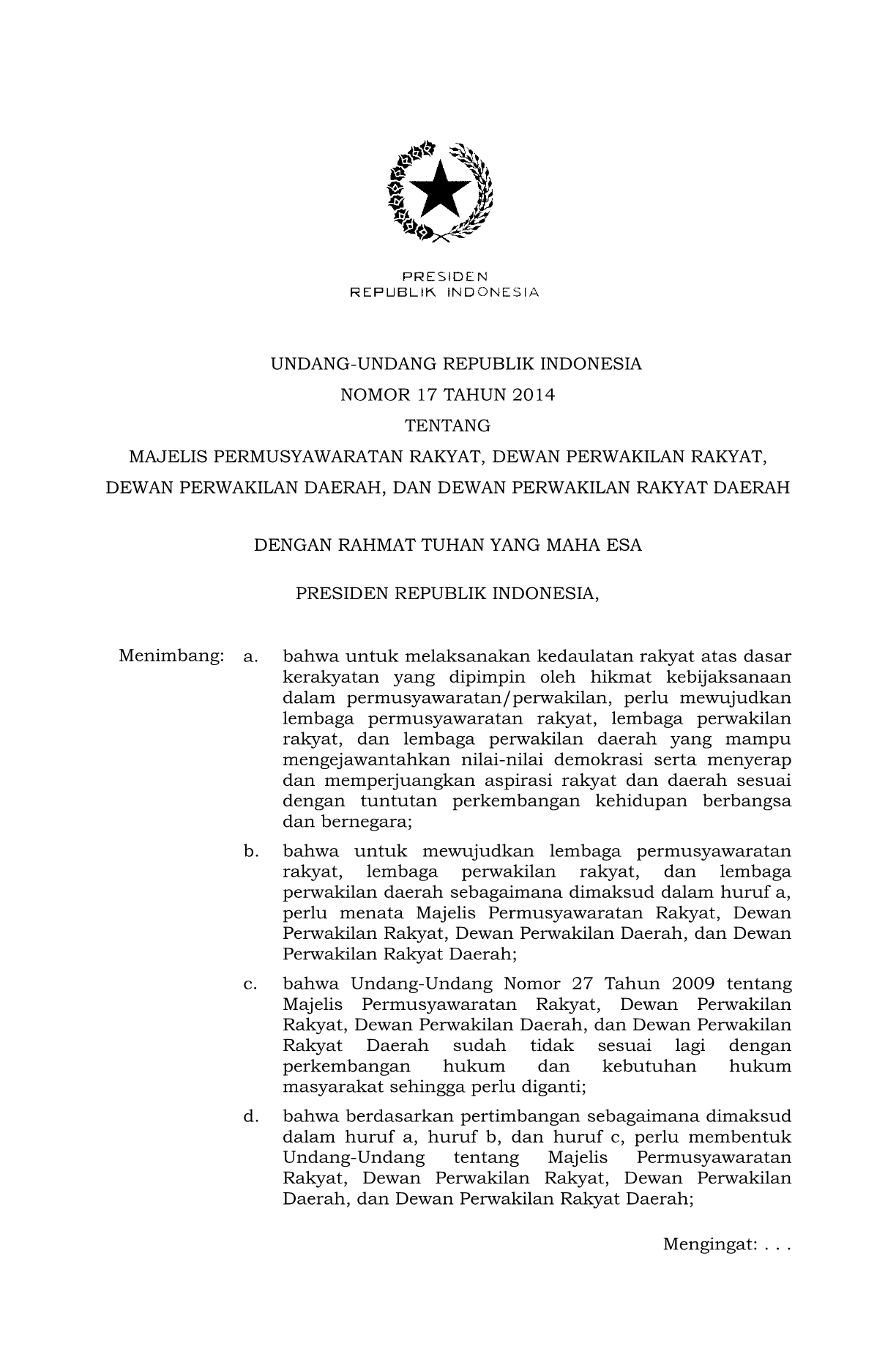Undang-Undang Nomor 17 Tahun 2014