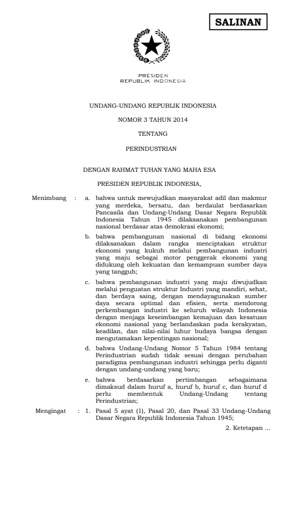 Undang-Undang Nomor 3 Tahun 2014
