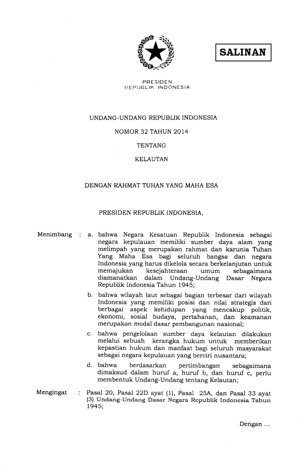 Undang-Undang Nomor 32 Tahun 2014