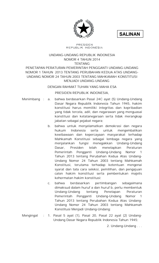 Undang-Undang Nomor 4 Tahun 2014