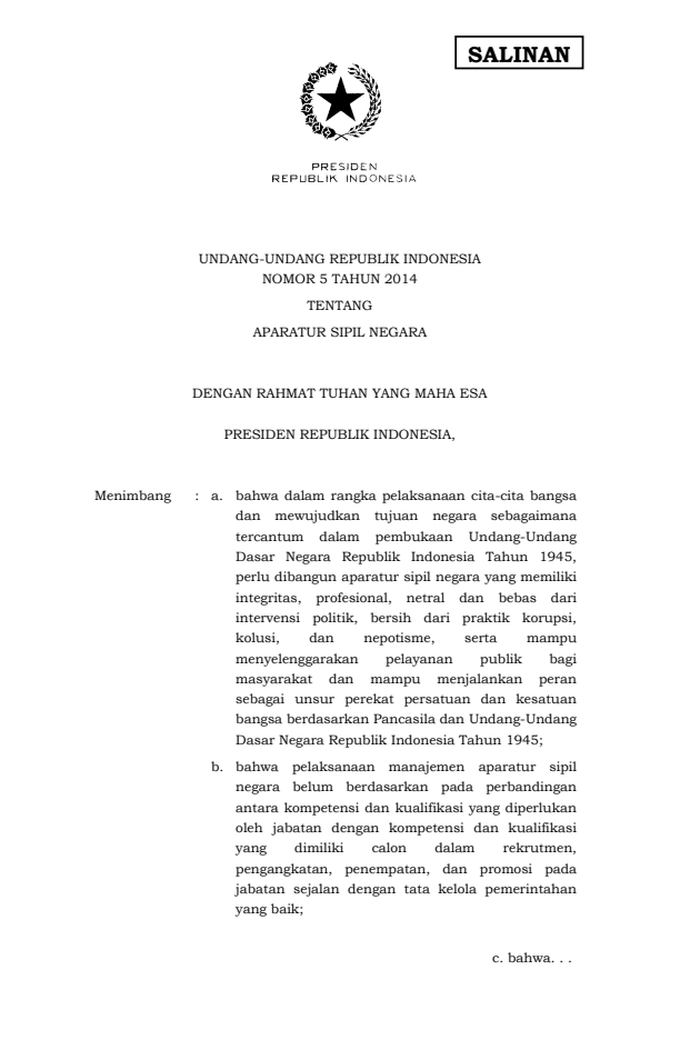 Undang-Undang Nomor 5 Tahun 2014