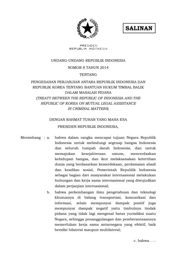 Undang-Undang Nomor 8 Tahun 2014