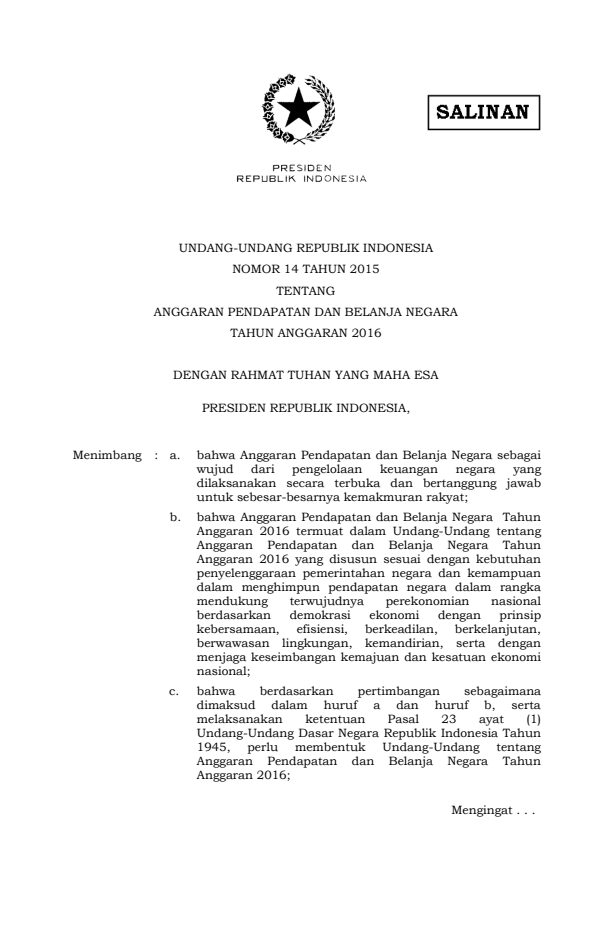 Undang-Undang Nomor 14 Tahun 2015