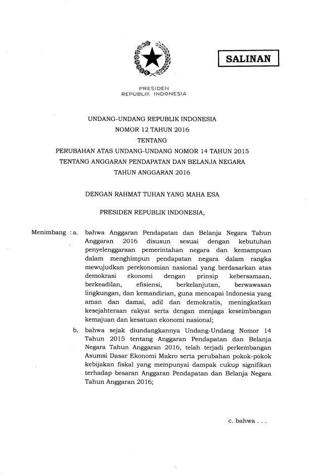 Undang-Undang Nomor 12 Tahun 2016